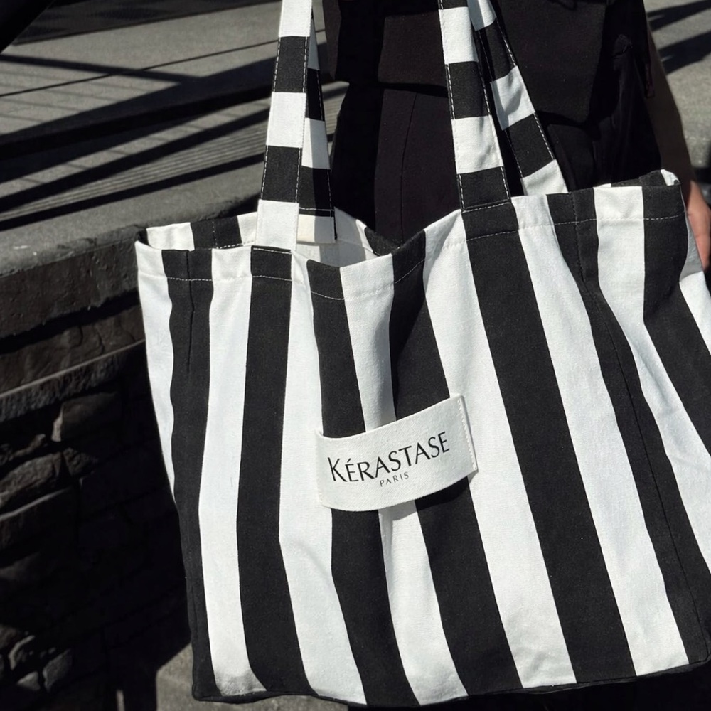 Kerastase Paris Black White Stripe Tote Bag Salon Beauty Travel Shoulder Bag - Picture 3 of 5